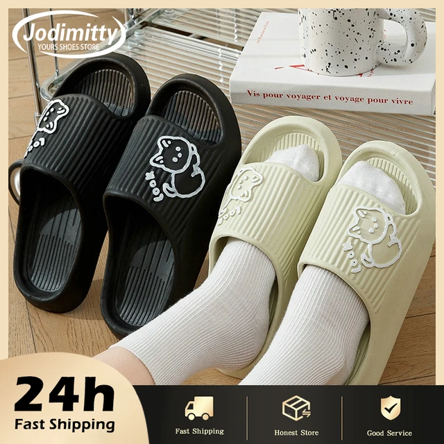 Women's Slippers Indoor Bathroom Anti-Slip Home Cartoon Cute Cat Soft Sole Sandals Summer Flip Flops Cool Flat Shoes