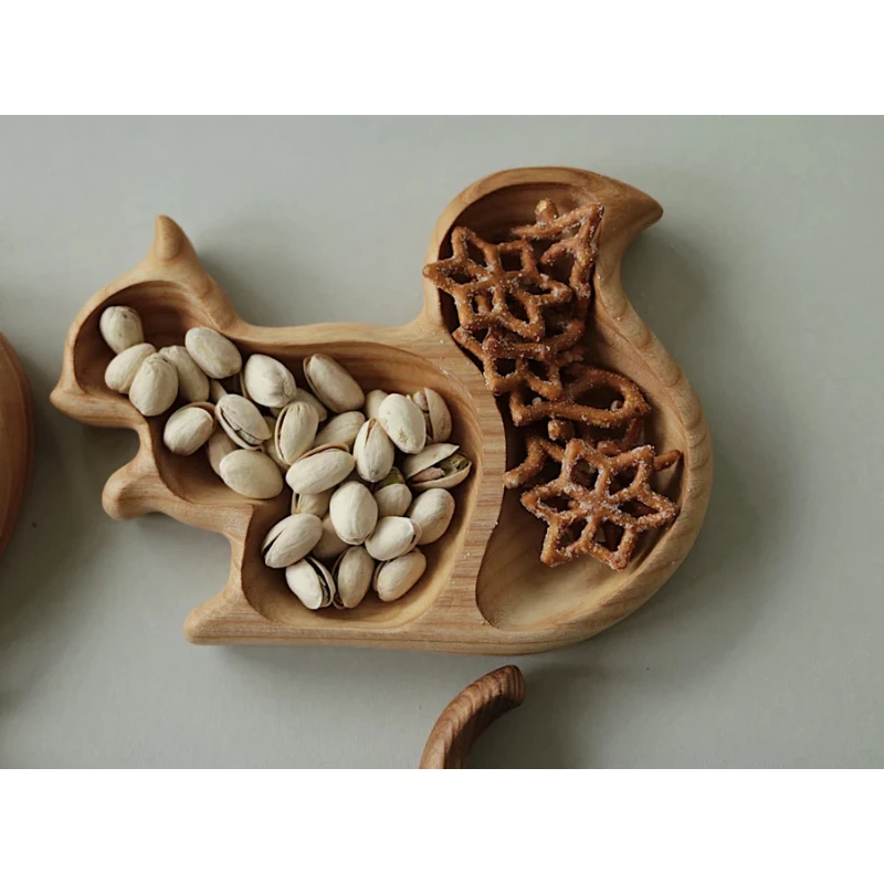 Snack Tray Wooden Craftwork Squirrel Snack Tray Household Supplies Snack Nut Tray 6