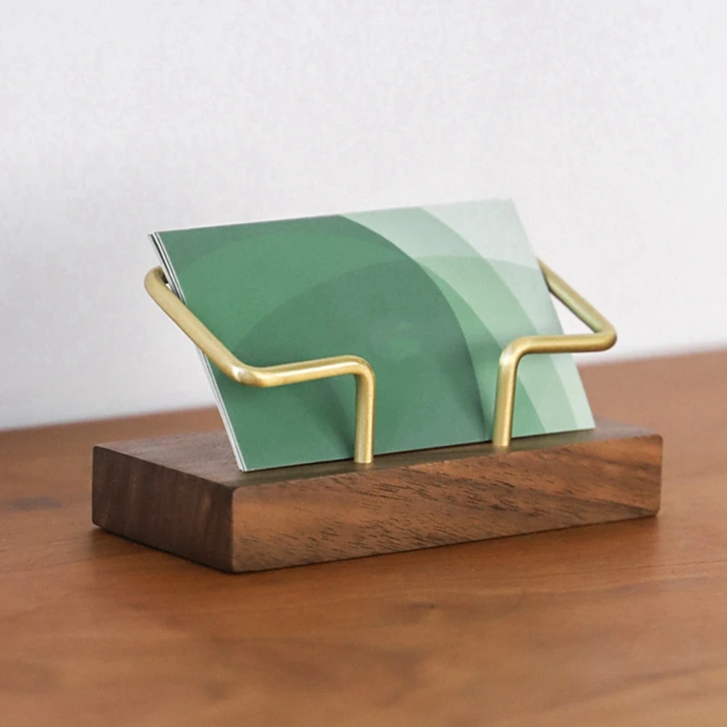 호두나무 황동 비즈니스 카드홀더, 나무 비즈니스 카드홀더, 금속 명함 랙, 단단한 나무 카드 노트 박스, 2X