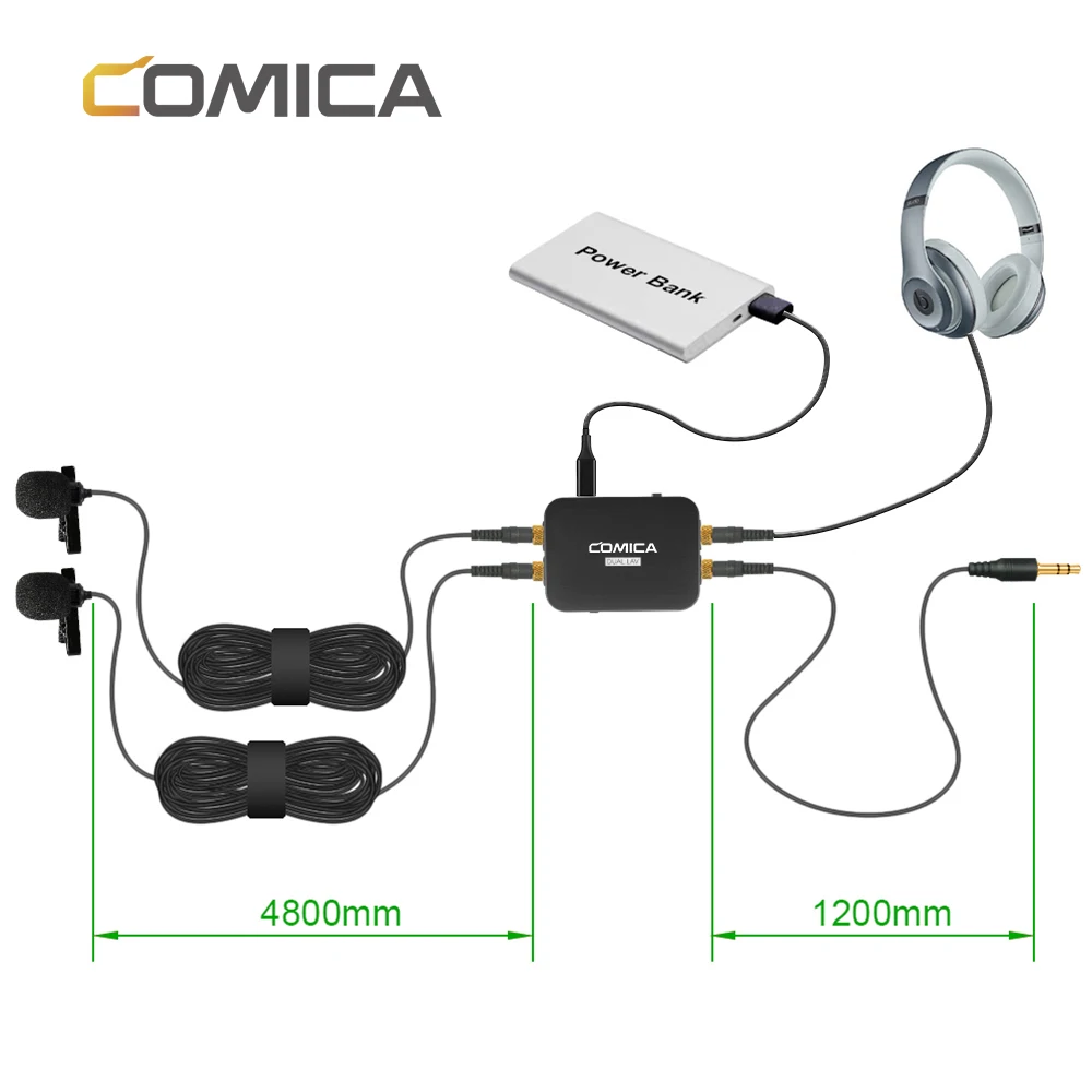 COMICA DUAL.LAV-D03 듀얼 헤드 분리형 및 다기능 라발리에 마이크, 모노 및 스테레오 모드 스위치, 최대 100 시간 지속