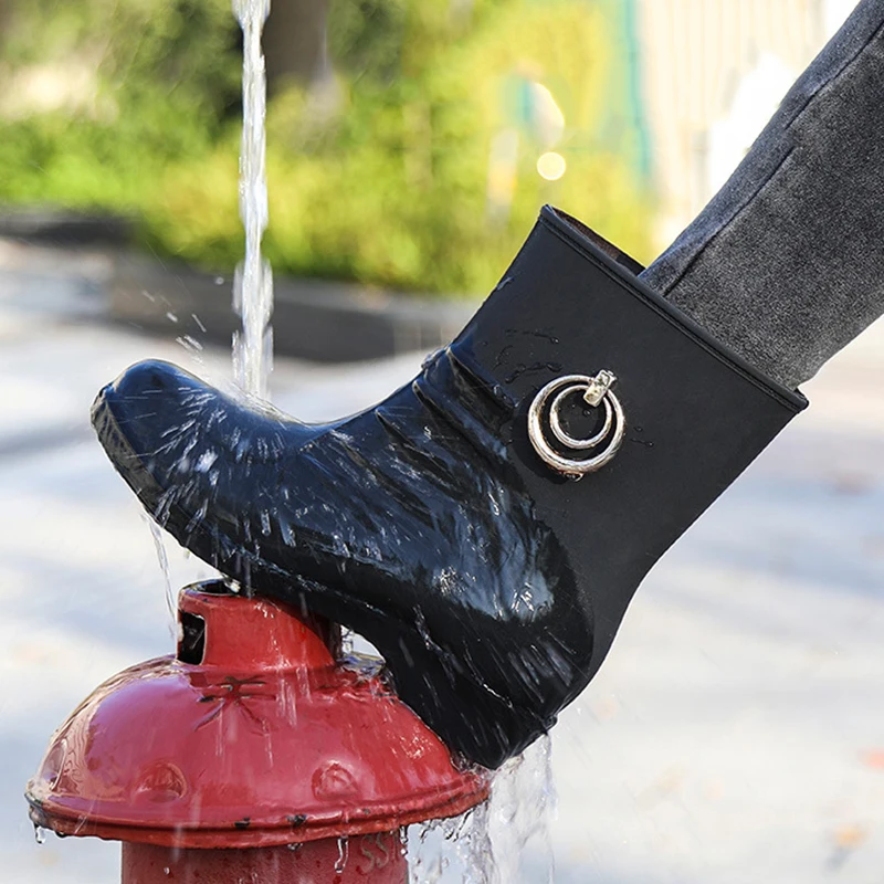 Fashion Women's Rain Boots Mid-Tube Plus Velvet Warm Trend All-Match Non-Slip Water Shoes Kitchen Work Rain Boots Water Boots