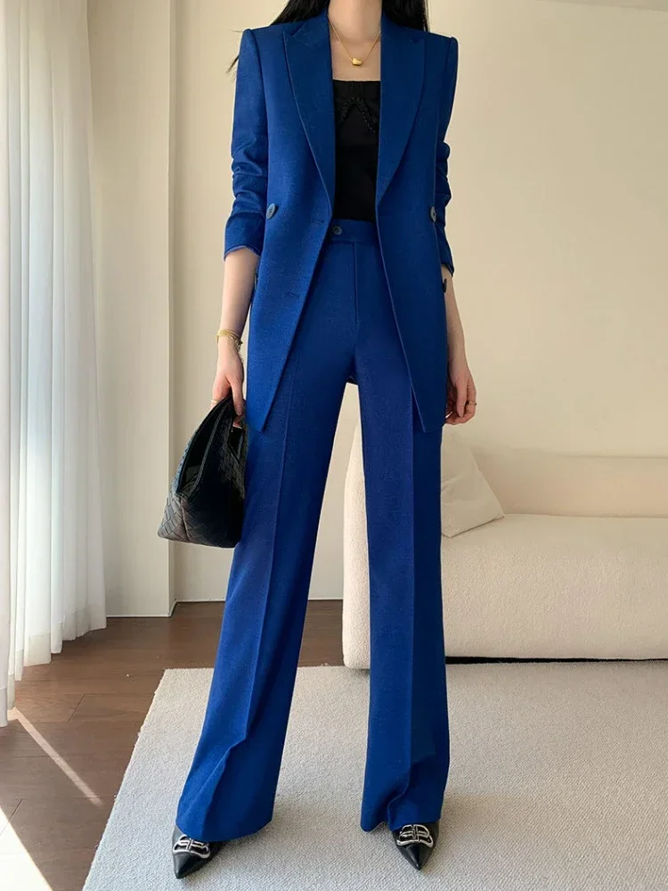 

Демисезонный офисный Женский блейзер Insozkdg, Женская куртка, базовые элегантные женские офисные синие брюки, костюмы из двух предметов, костюм на заказ