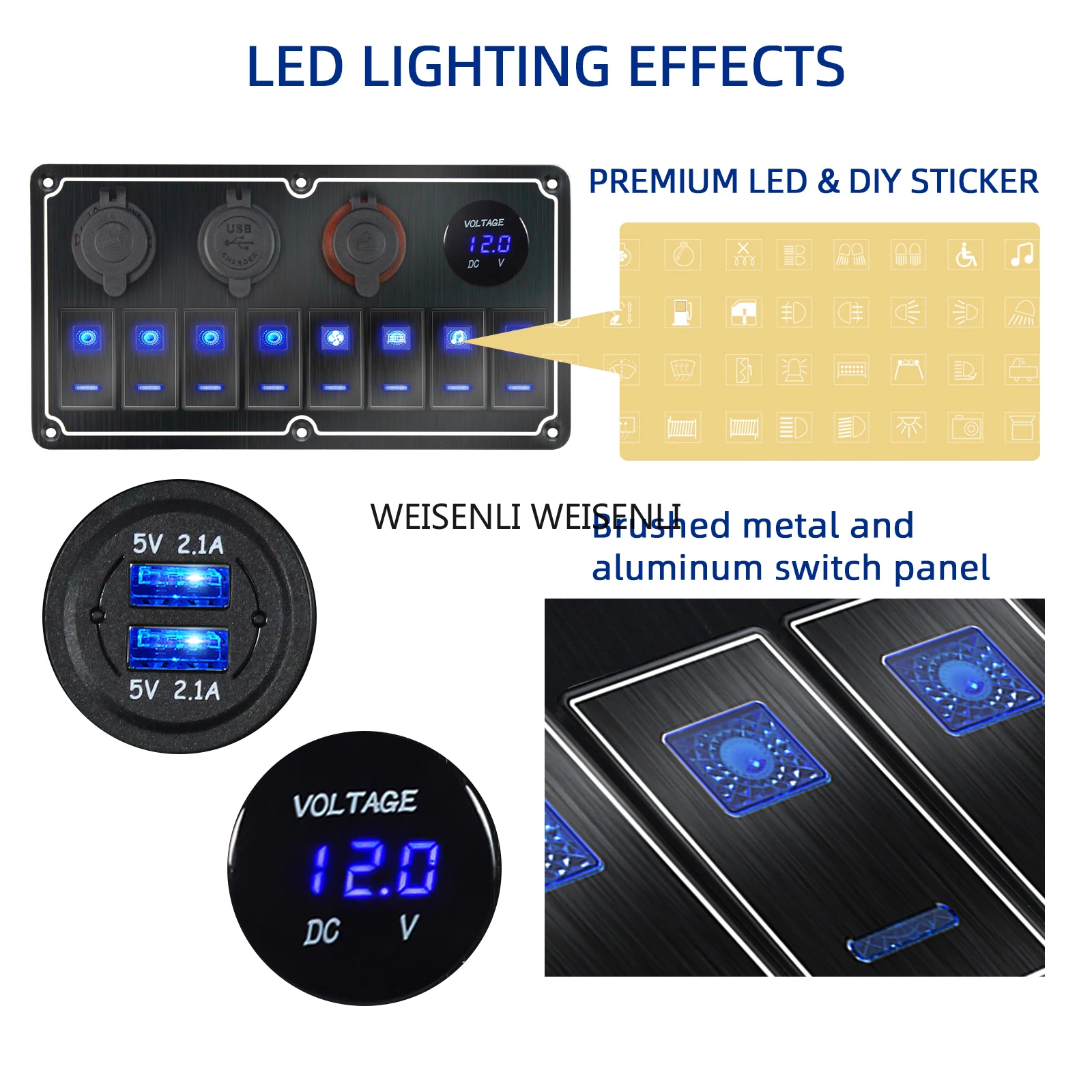 금속 방수 LED 로커 스위치 패널 회로 차단기 보트 로커 스위치 제어판 자동차 자동 보트 해양에 적합