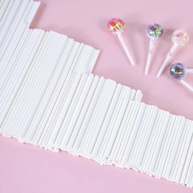 100pcs 솔리드 코어 화이트 롤리팝 스틱 DIY 초콜릿 설탕 캔디 롤리 팝 빨판 스틱 케이크 팝 스틱 베이킹 액세서리
