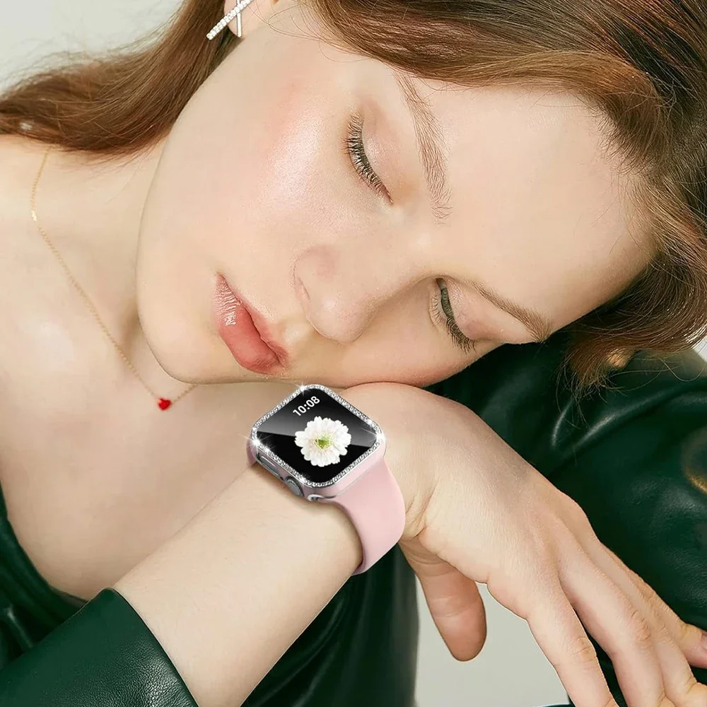 Luxury Bling Glass & Diamond Bumper Watch Cover with Screen Protector