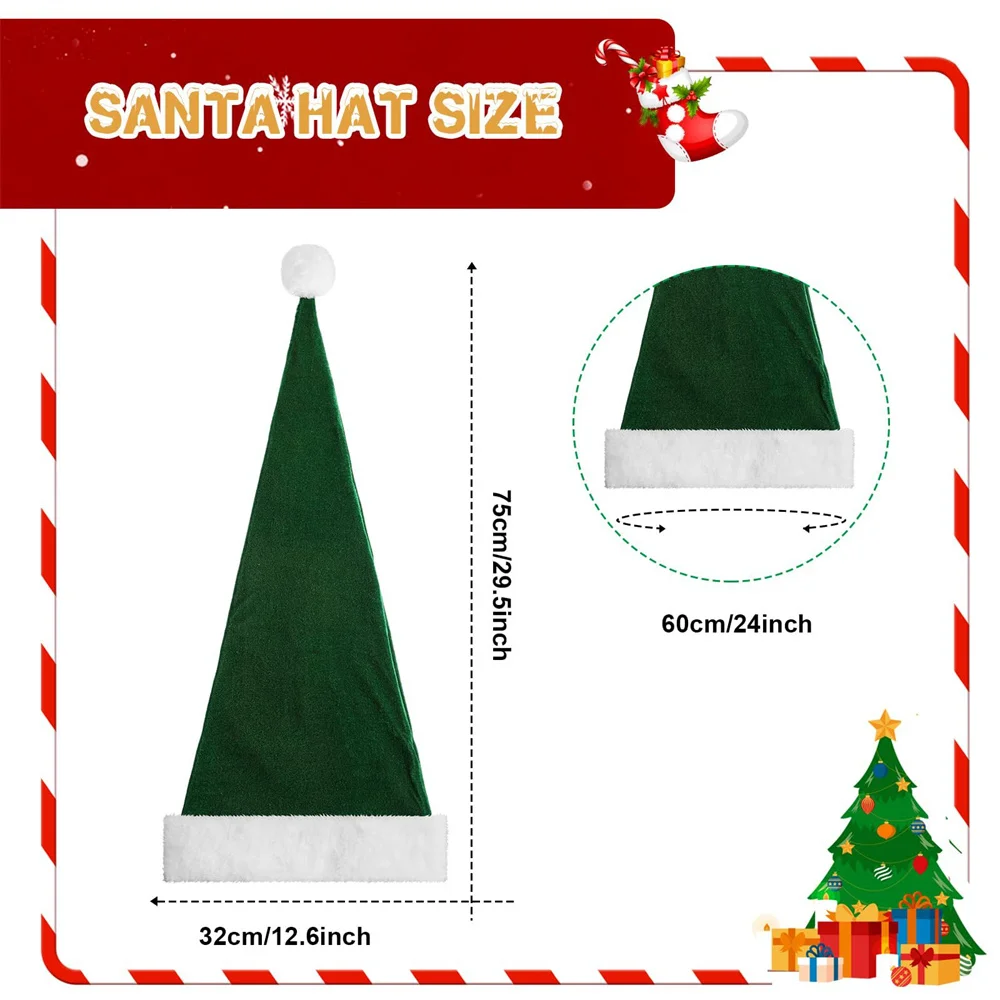 New Long Plush Christmas Hats Dark Green Golden Velvet Christmas Hat Adult Children's Holiday Santa Hat New Year Party Decor