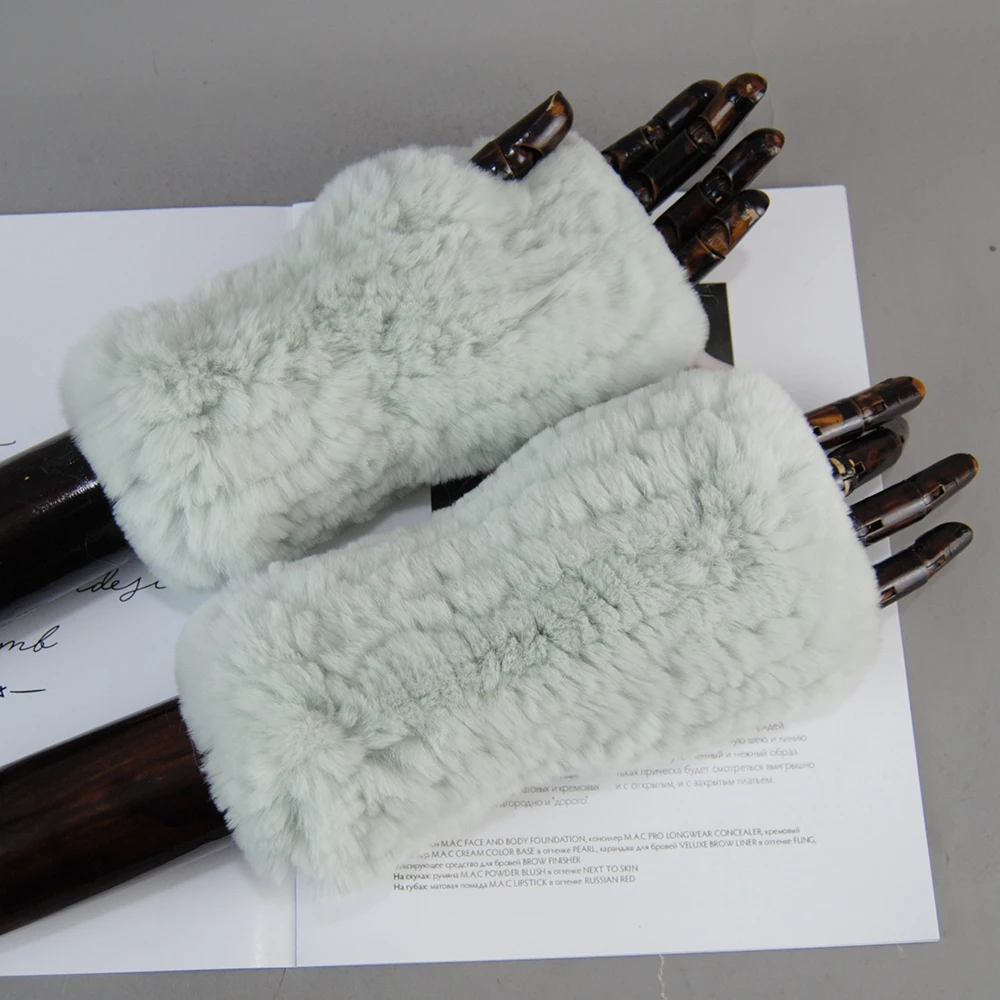 Hot Sale Winter Women Natural Real Rex Rabbit Fur Gloves Good Elastic Knitted Rabbit Fur Mittens Lady Real Rex Gloves