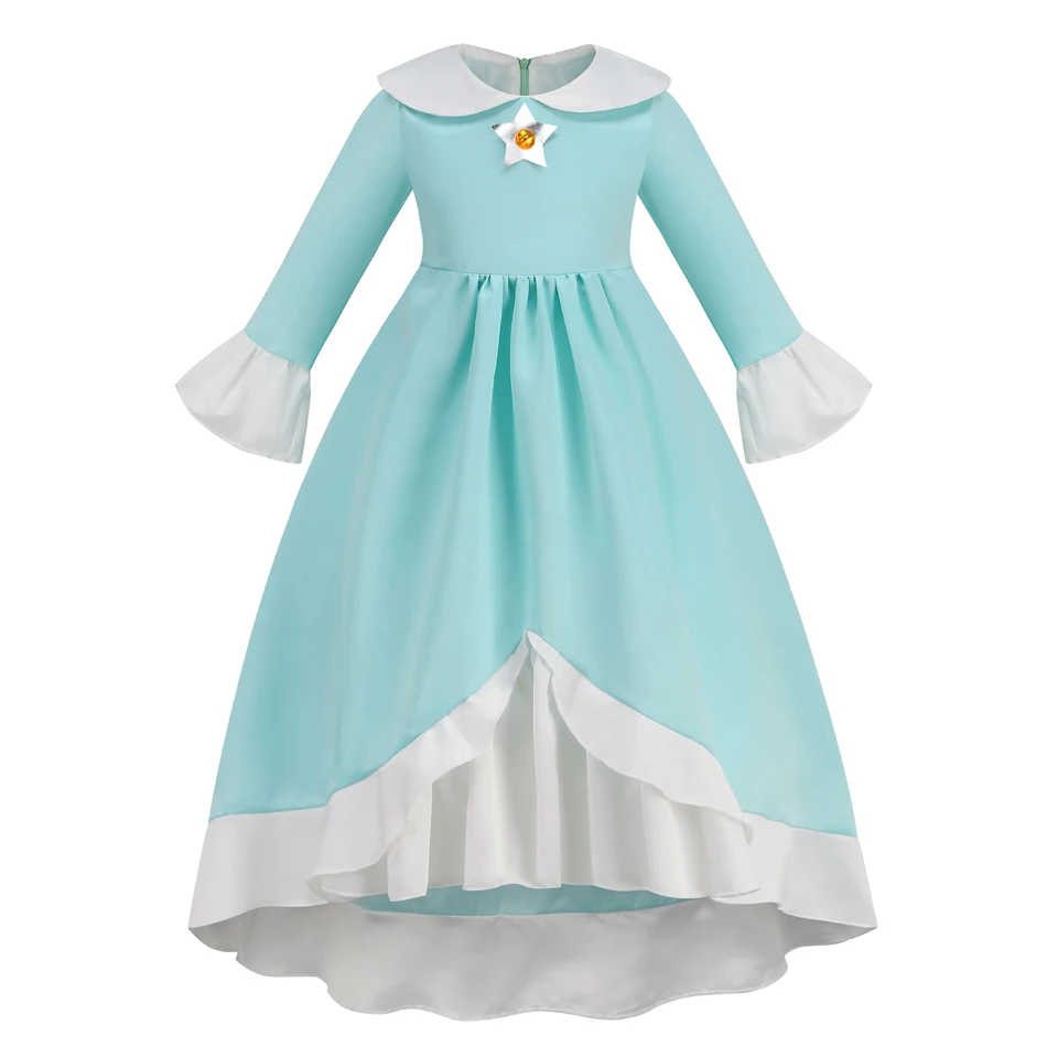 Mädchen Rosalina Rollenspiel Kostüm Pfirsich Blau Weiß Cosplay Kleid mit Krone für Kinder Kinder Halloween Kostüm Geburtstagsgeschenk – Detail 2