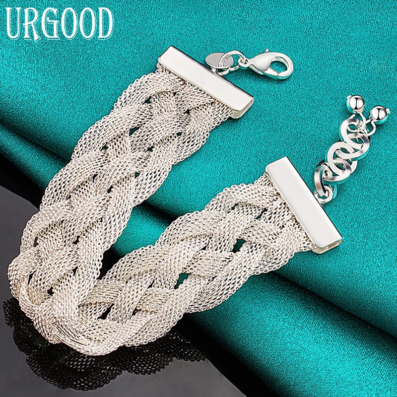 

925 Sterling Silver Cross Woven Mesh Chain Bracelet For Women Men Party Engagement Wedding Fashion Jewelry