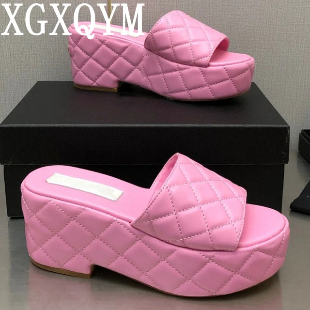 Summer Platform Slide Sandals Woman Classic Quilted Mules Ladies Outdoor  Thick Sole Checkered Slippers - AliExpress