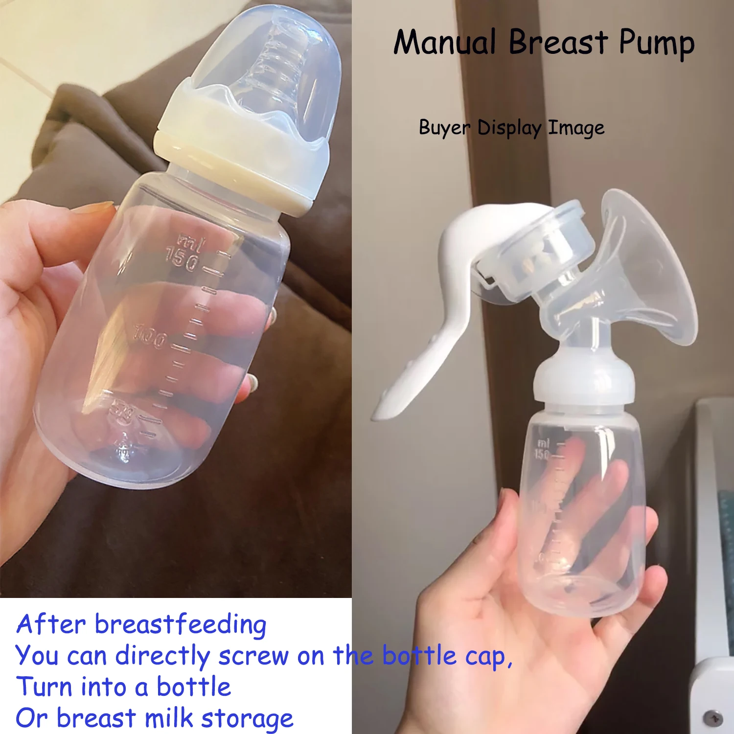 Manual breast pump newborn milk bottle breast milk storage bottle preferably made of PP material BPA free breast pump