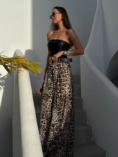 UNIZERA Raso leopardato con cintura Pantaloni a vita alta Pantaloni a gamba larga Abbigliamento donna 2025 Nuovi arrivi estivi Pantaloni casual 3