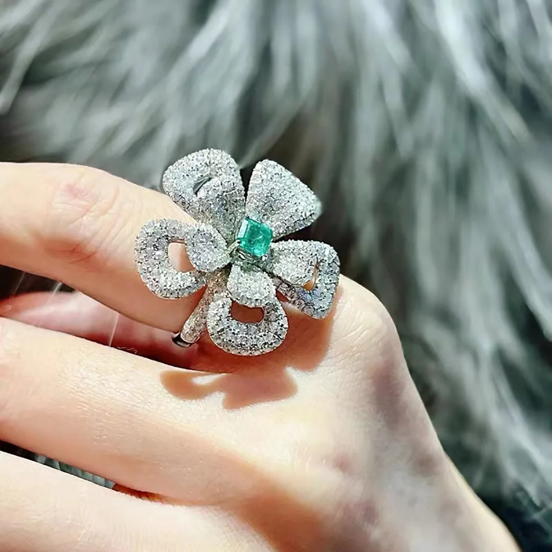 

Jewelry diamonds flowers emeralds gem ring women's opening Sunflower ring colorful index finger ring jewelry