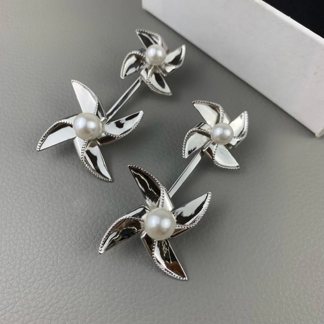 2022 Hot Trend Brand Rotating Windmill Pearl Earrings Beauty Ear Studs Everyday Wear Versatile Jewelry Atmosphere Banquet