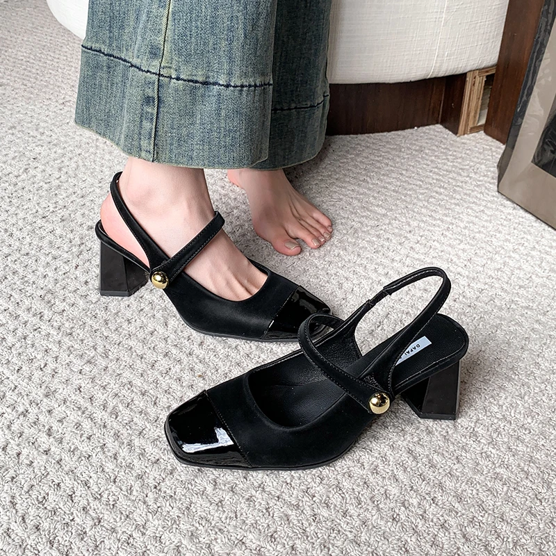 summer new elegant square head half bag ladies fashion narrow band slingback ladies all vintage high-heeled sandals