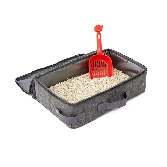 Oxford Cloth Foldable Cat Litter Box Large Capacity Waterproof Travel Litter Pan Rectangular with Shovel Mobile Cat Toilet 4
