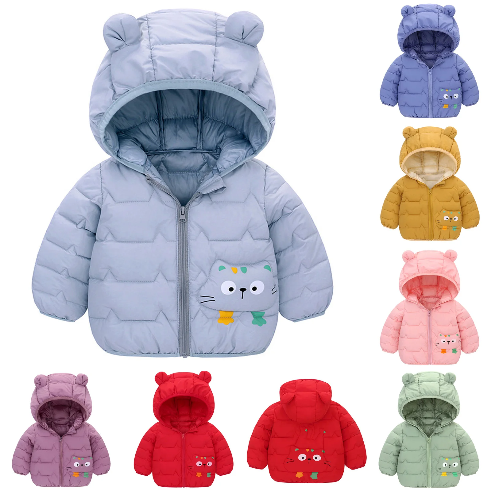   겨울 곰 귀 후드 패딩 재킷 따뜻한 긴 소매 고양이 패턴 지퍼 코트 아우터웨어 야외 일상 어린이 의류