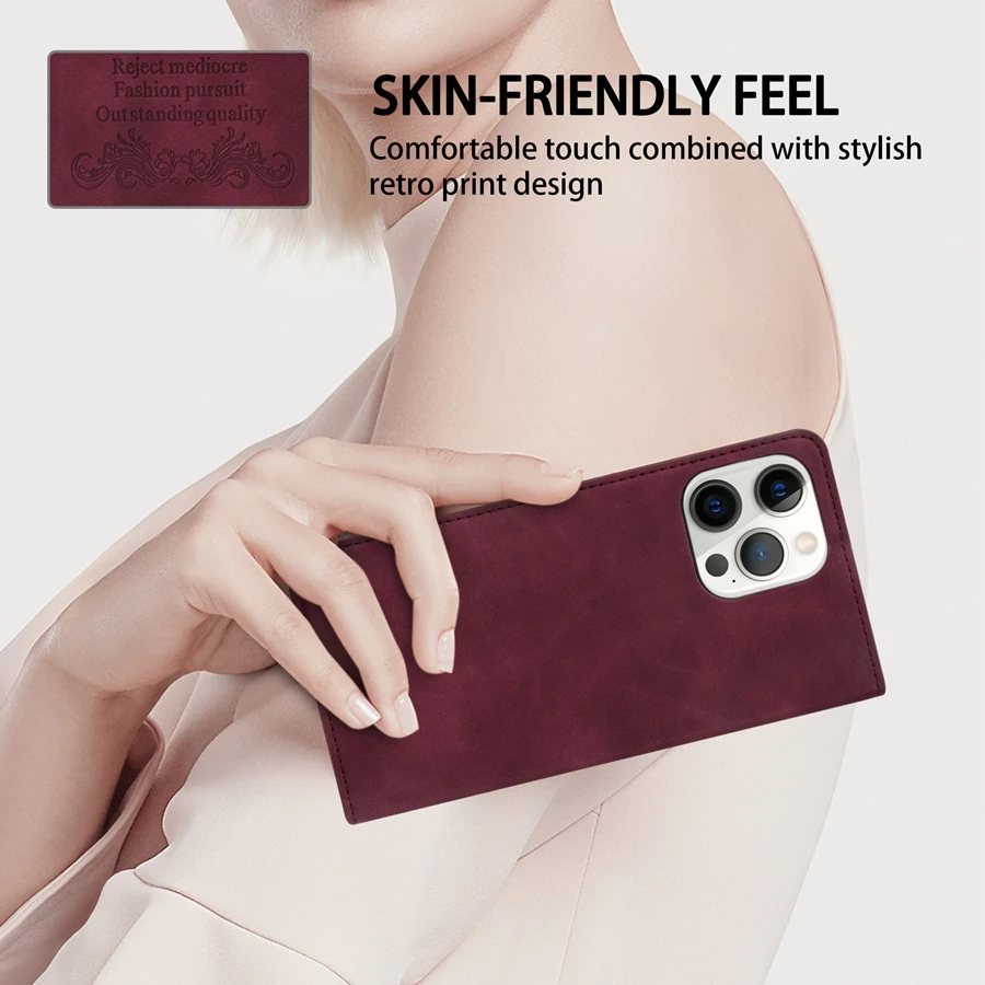 Leather Magnetic Flip Wallet Case with Card Slot and Skin-Friendly Design