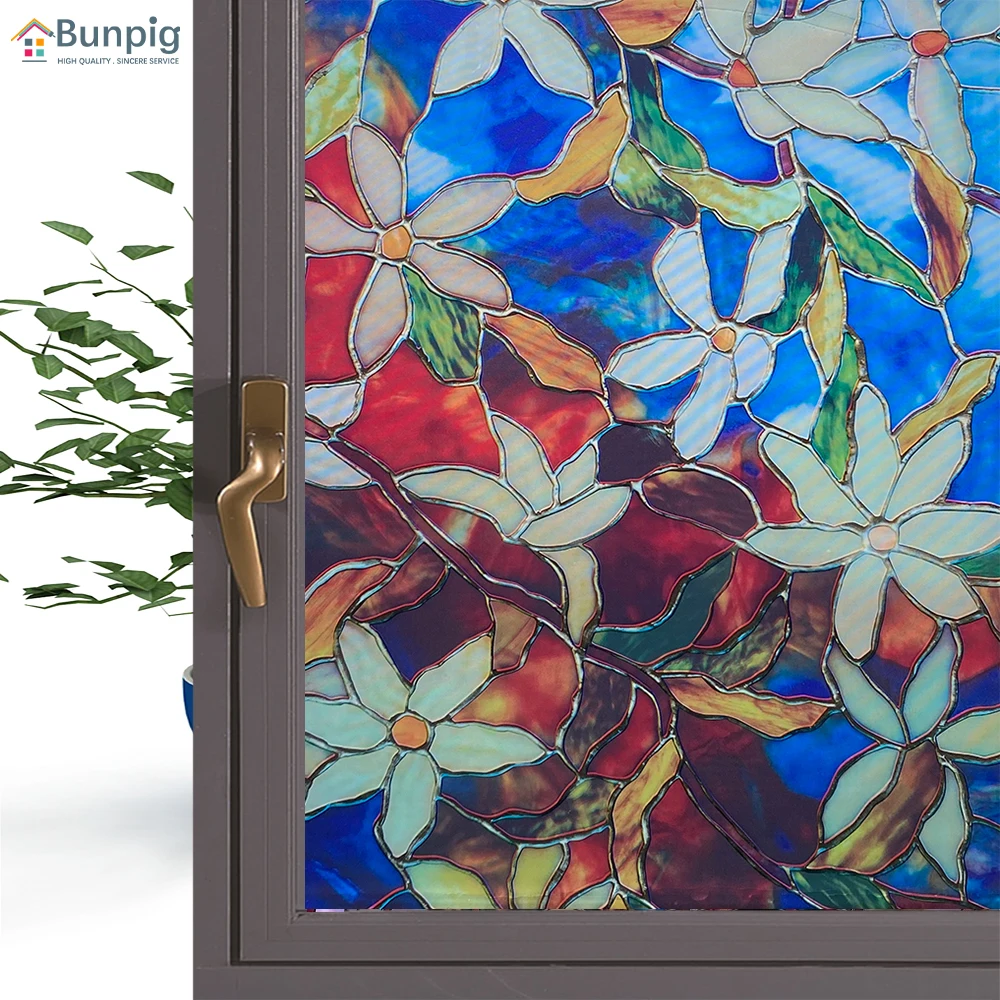 Privacy Glas-in-lood Raamfolie – Zelfklevende Matte Raamsticker, 80x160 Cm, UV-werend En Herpositioneerbaar