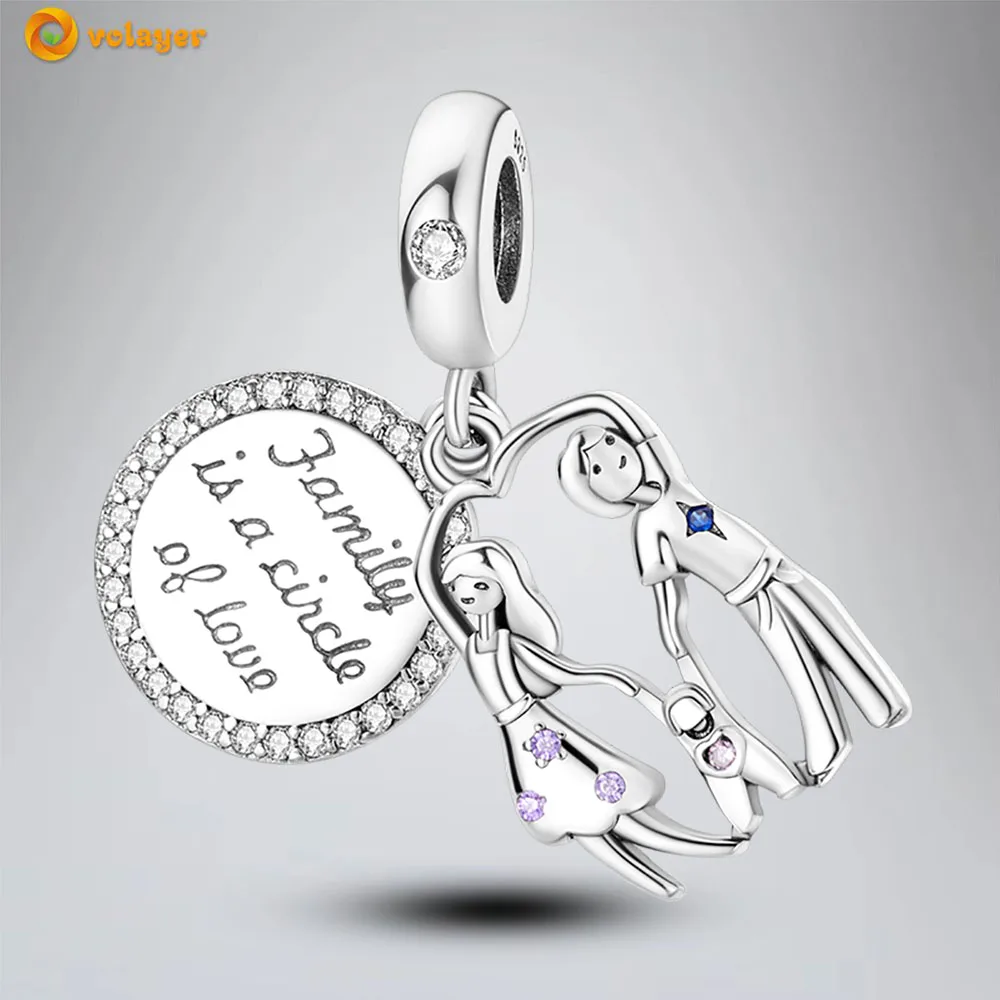 

Volayer 925 Sterling Silver Beads Happy Family Dangle Charm fit Original Pandora Bracelets for Women DIY Jewelry Making