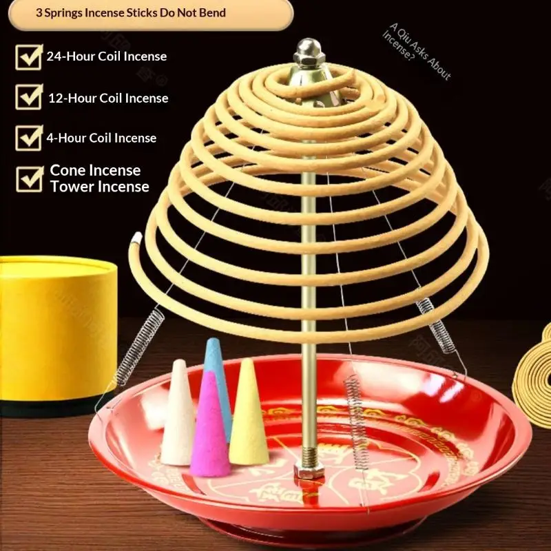 Sc01b2b4e63e14feb8a7a88a30a4d57f2W.jpg Incense Burner Stainless Steel Ash Catcher Coil Red Anti Extinguishing Plate Ring Rack Home Decor for Meditation Aromatherapy - Image 1