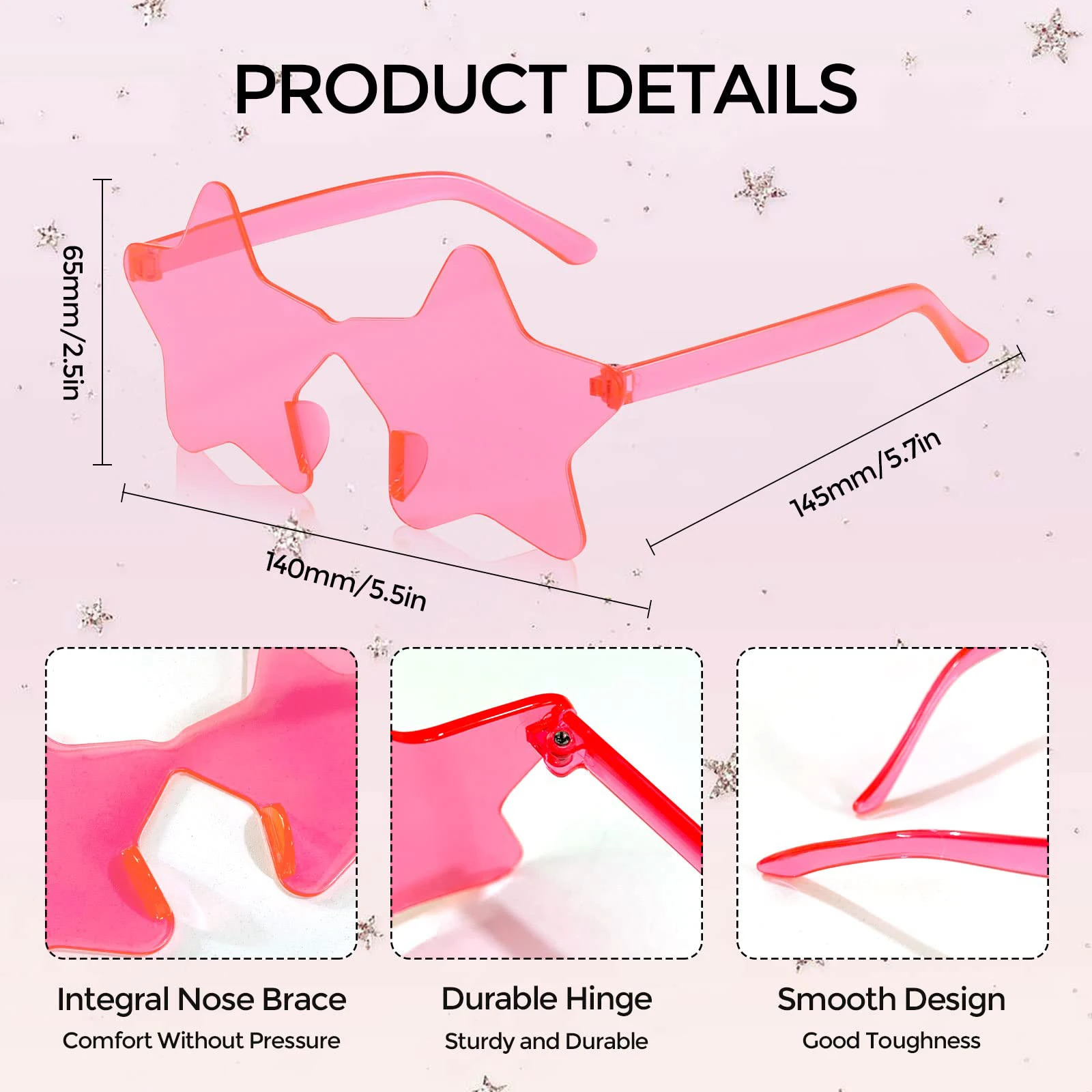 12-60PC Star Shaped Rimless Sunglasses Transparent Candy Color Glasses Wedding Party Favor for Guest Christmas Fun Party Glasses