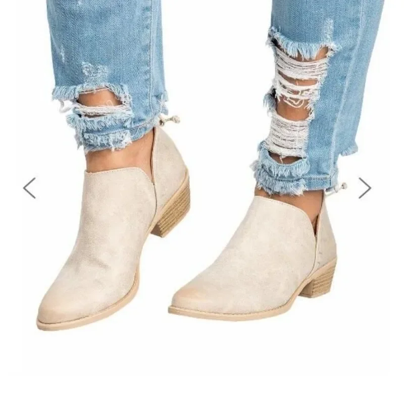 Autumn New 2023 Women's Boots Autumn Solid Pointed Suede Thick Heel Booties Women Plus  Zipper Heeled Ankle Boots