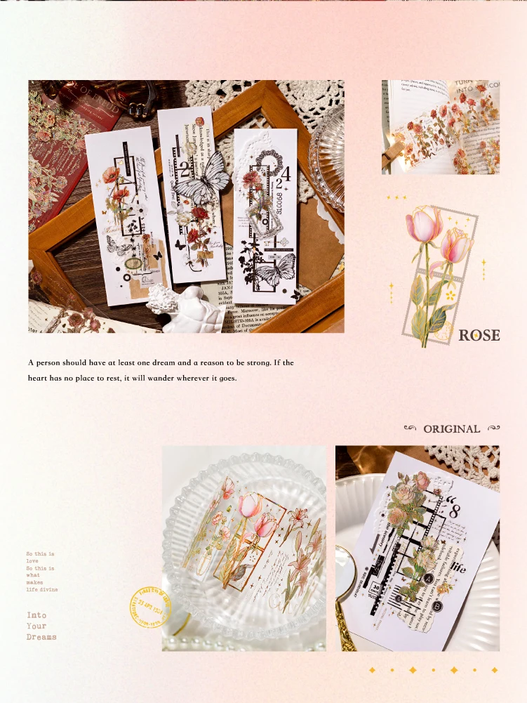Description Picture 6 of item3 Sheets/pack Flower Gold Foil Stickers Set Transparent Aesthetics Floral Stickers for Scrapbooking Journaling Supplies
