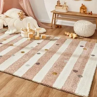 Striped Lines Hairy Nursery Play Mats For Children,Dot Plush Kids Bedroom Rug，Pink Fluffy Carpet For Living Room,Soft Kids Rugs 1