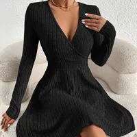 Autumn and Winter New Women's Knitted Slim Sexy Sheath Dress Waist Slimming Inside a Short Bag Hip Little Black Dress - Image 6