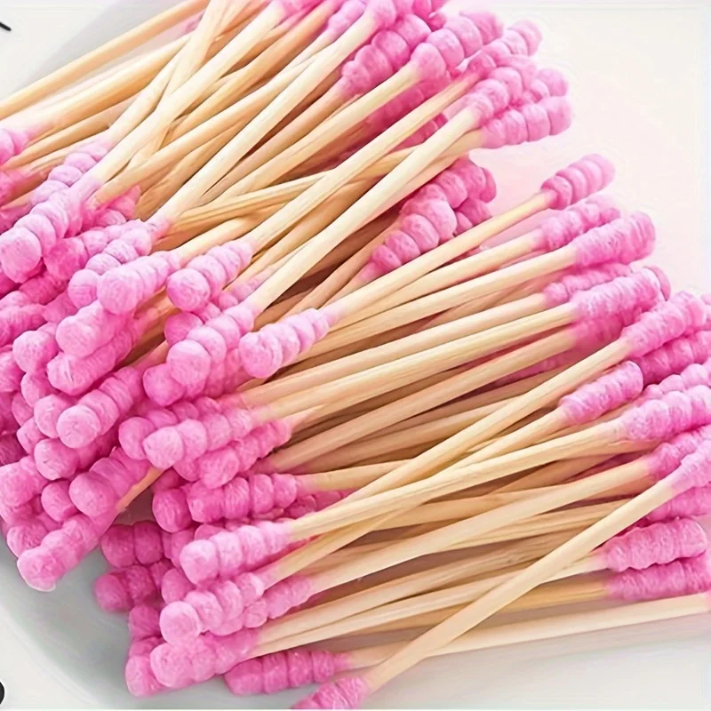 100PCS cute pink high-quality double-headed cotton swab, suitable for effectively cleaning ears and nose, as well as makeup 3