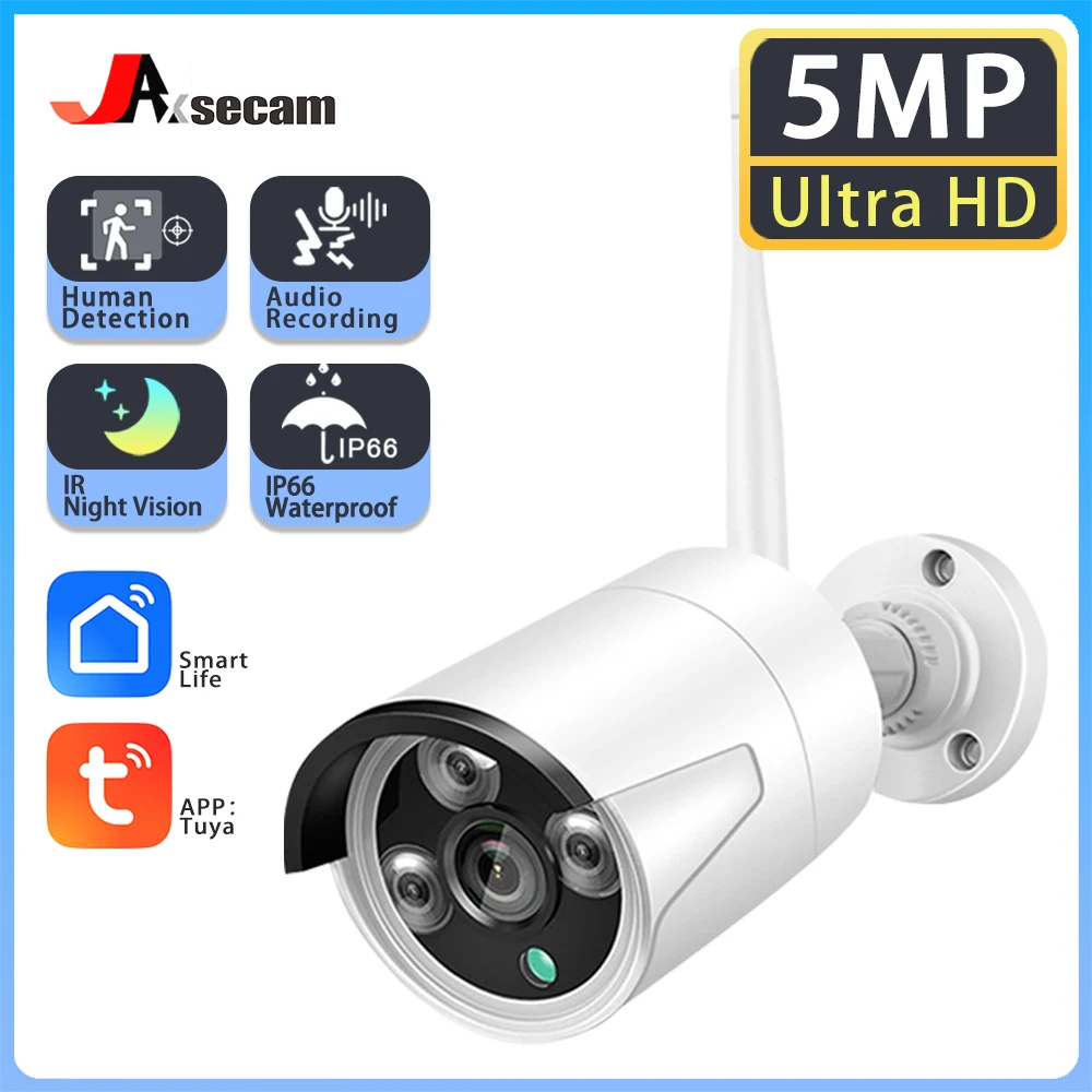 5MP Wifi Camera IP Outdoor Ai Human Detect Audio HD IP Camera Infrared Night Vision Security CCTV Camera P2P Tuya Smart Life
