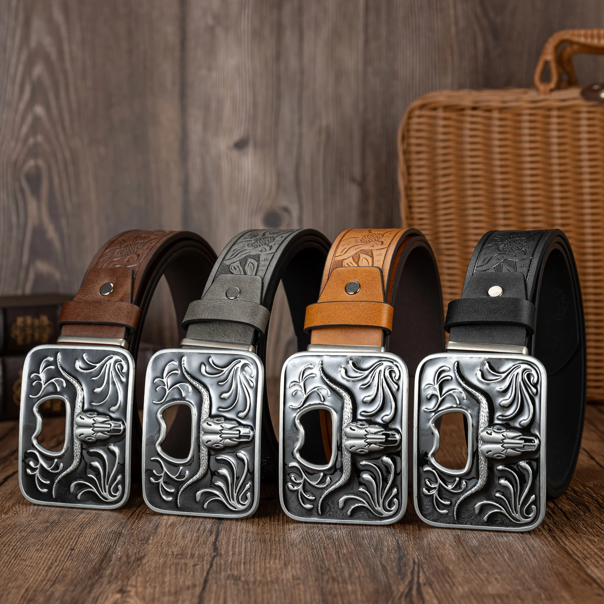 

Ремень из воловьей кожи с узором в Западном ретро-стиле для мужчин и женщин, ширина 3,7 см, с гладкой пряжкой