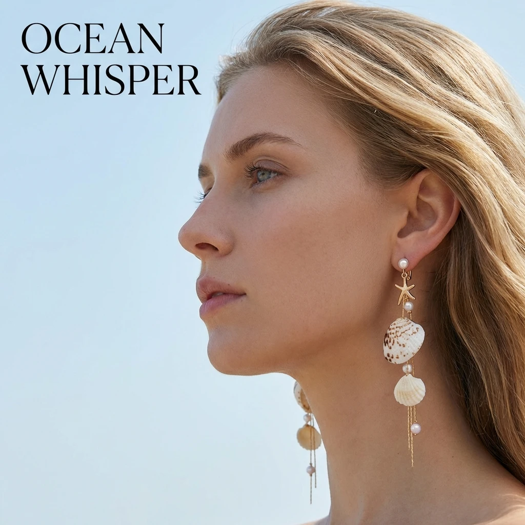 Ozean-Stil Muschel-Ohrringe mit Langen Quasten für Frauen, Böhmische Imitationsperlen Seestern Hängeohrringe, Sommer-Party-Schmuck – Detail 4