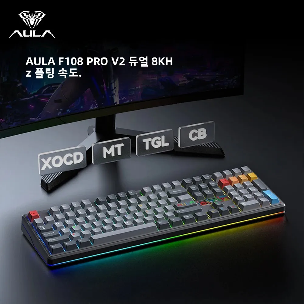 AULA F108 Pro V2 e스포츠 게이밍 기계식 키보드 트리플 모드 100% 레이아웃 키캡 RGB 백라이트 핫스왑 PC 컴퓨터 게이머용