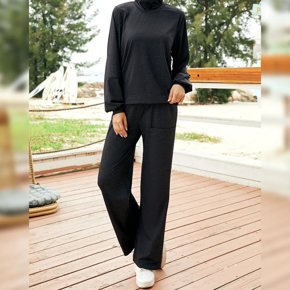 2 Pezzi Donne Musulmane Manica Lunga Costumi Da Bagno Casual Hijab Set Arabo Islamico Costume Da Bagno Islam Burkini Copertura Completa Costumi Da Bag