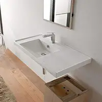 Rectangular White Ceramic Bathroom Sink Overflow Counter Space Left ADA Compliant 1