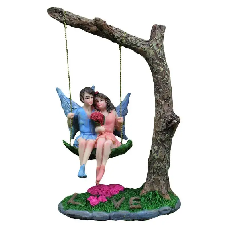 

Fairy Couple Swing Hanging Winged Flower Fairy Lover Sculpture House Doll House Figurine Statue For DIY Fairy Garden Dollhouse