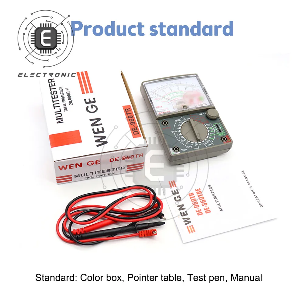 Analog Multimeter DE-960TR AC DC Volt Ohm Current Testing Electrical Multitester