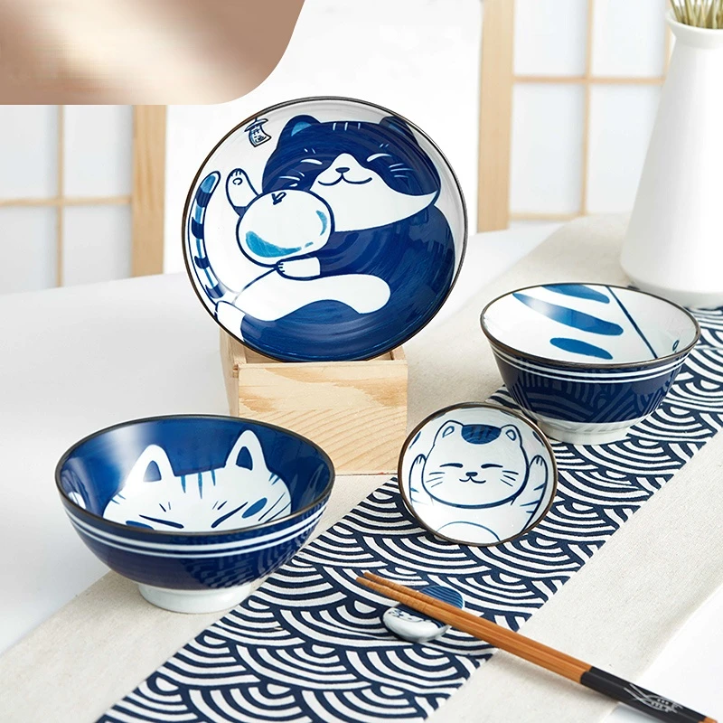 

Japanese Style Bowl One-person Food Set Zefeng Underglaze Color Hand-painted Small Fresh Dish Plate Ceramic Cutlery Kitchen
