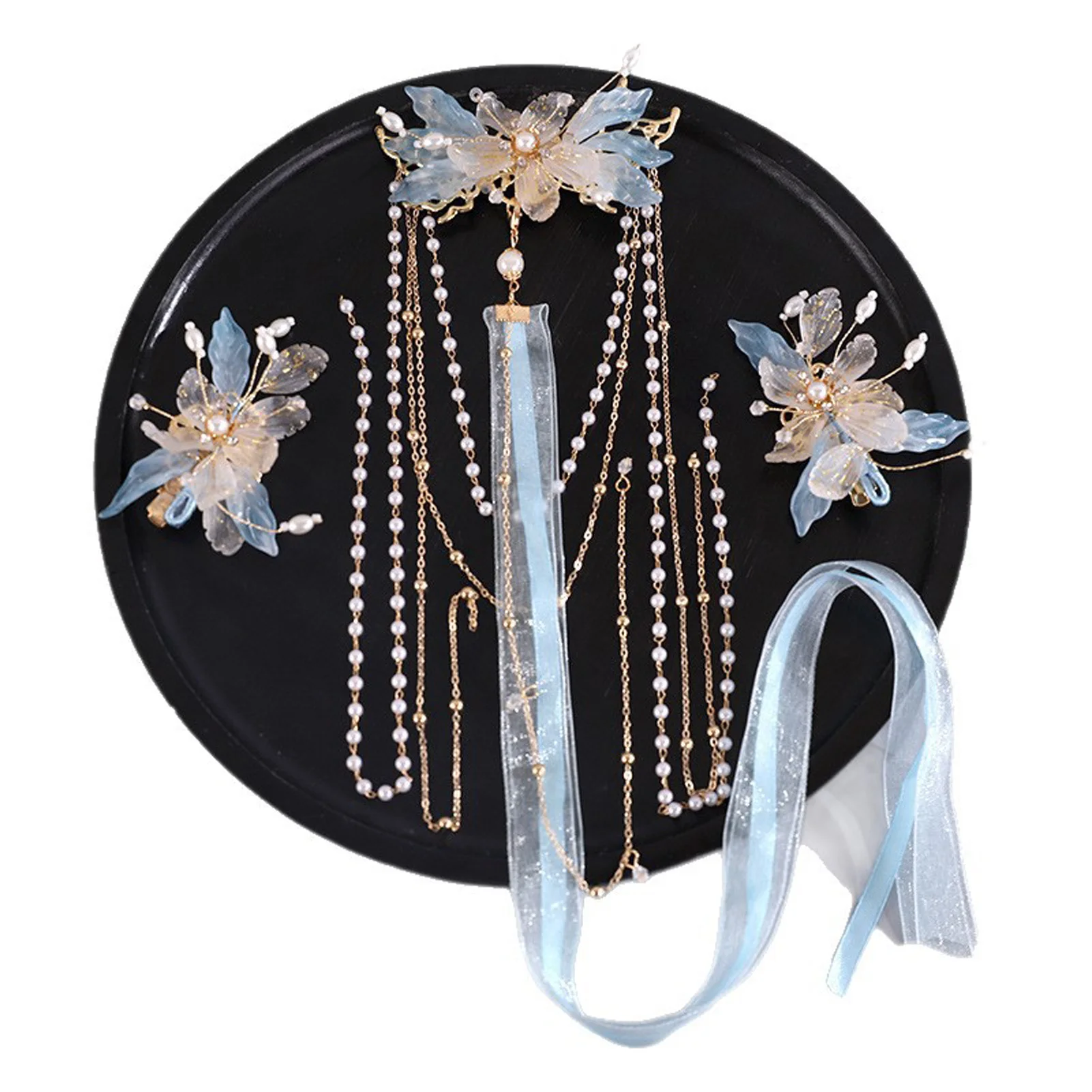 Blaue alte chinesische Haarspangen aus Kunstharz, Haarnadeln-Set, Vintage-Stil, Haarschmuck mit Quaste für Frauen, Hochzeitsdekoration – Detail 3