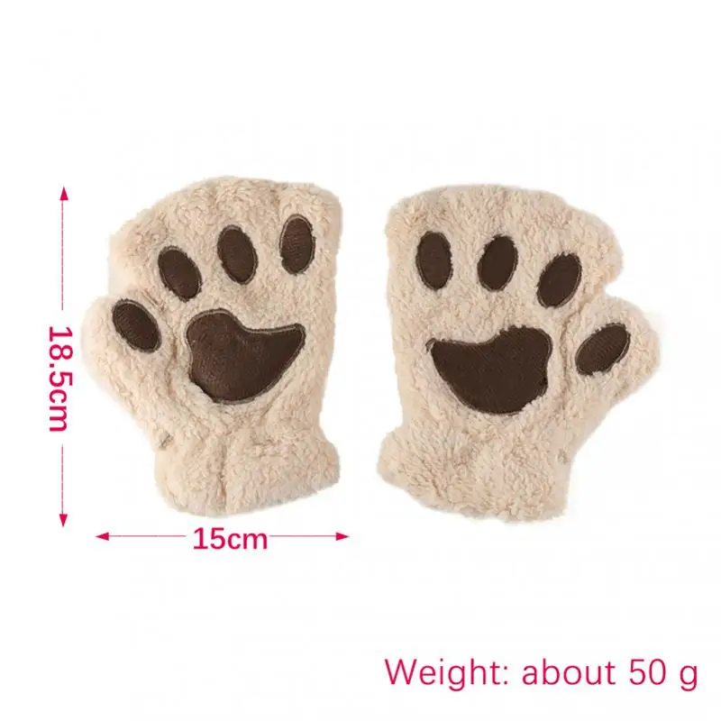 1 Pair Winter Warm Fingerless Gloves Soft Cotton Fluffy Plush Cat Paw Lovely Half Finger Mitten Kids Outdoor Accessories Gift