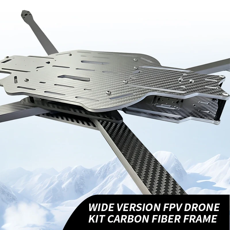 Cadre drone FPV 18 pouces fibre carbone T300 version large exposé sur fond blanc, prêt pour montage de composants
