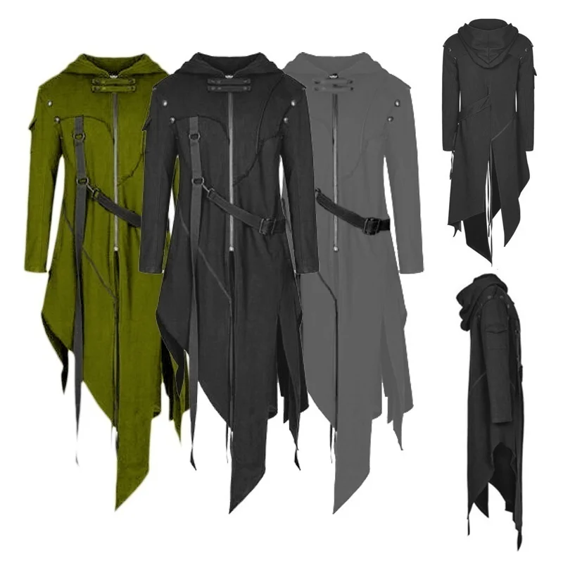 

Style Gothic Trench Street Hip Vintage Design Hooded Men Irregular Men#39;s Long Hop Coat Punk Cloak Jacket Cardigan