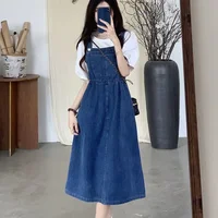 2025 mode femmes Denim jupe à bretelles printemps été casual sangle femme taille haute a-ligne solide à lacets femme jupes 3