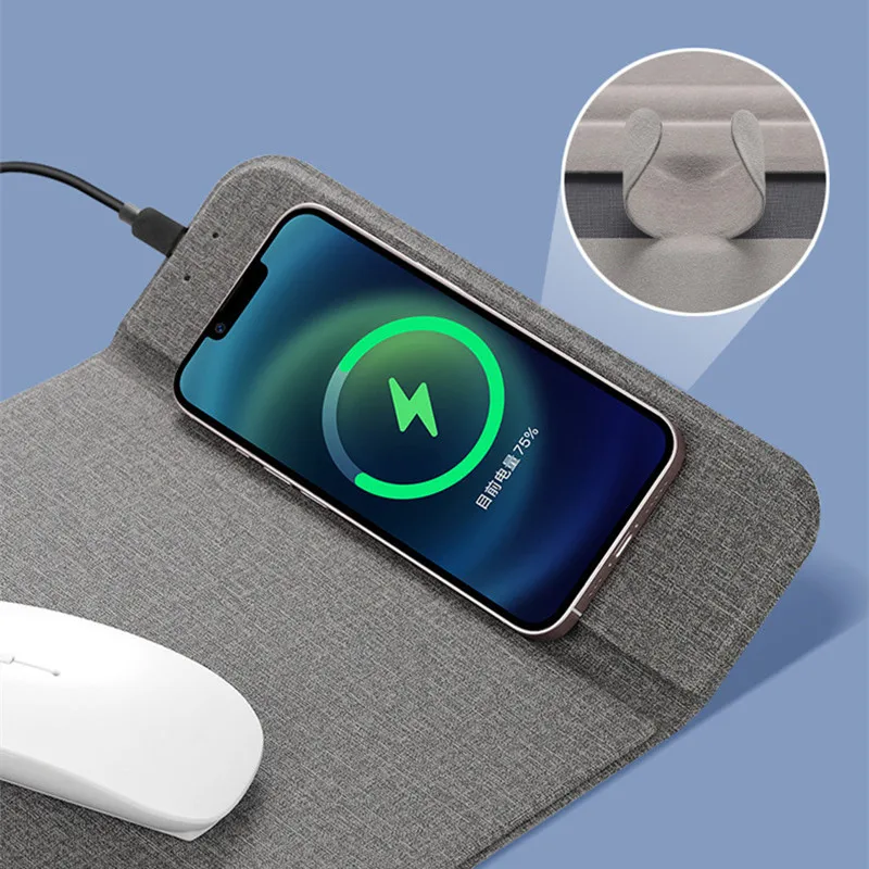 Couro Mouse Pad com qi Pad de Carregamento sem Fio Esteira Suporte do Telefone para Xiaomi Iphone Samsung Galaxy Huawei Tipo-c Telefones em pu - Imagem 5