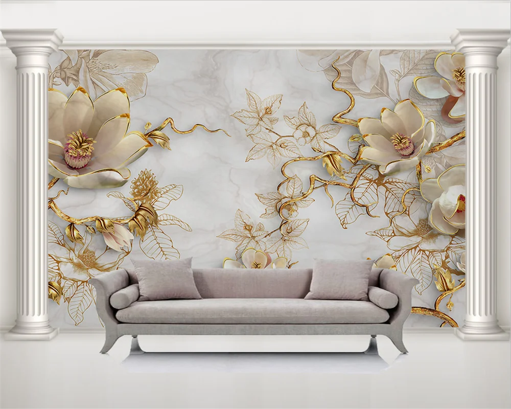 

beibehang Custom modern new papel de parede bedroom living room embossed magnolia flower 3d marble background wallpaper