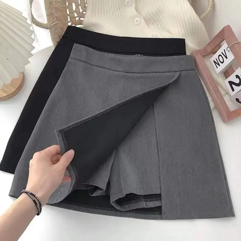 

Lucyever Black Gray Women Skirts A-Line Korean Style High Waist Split Mini Skirt Woman Simple Casual Office Shorts Skirts Female