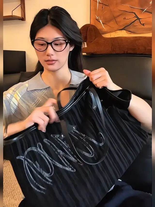 JIAERDI Stripe Black Tota Bag Handbag Women Vintage Large Capacity Y2k Shoulder Bags Female Casual Shopping Underarm Bag 2025