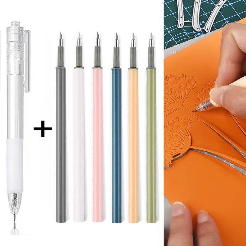 Knife Pen Refill Set utility knife paper cutter craft cutting tools 1 + 6Pcs Art Utility Paper Cut Knife Scrapbooking Sticker Precision Cutting Tool DIY Craft Supplies Cutter
